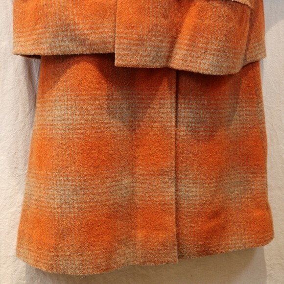 Su-Zen Rare Orange Plaid Wool Skirt Suit Set Longline Jacket Wrap Skirt L/XL - Picture 5 of 16